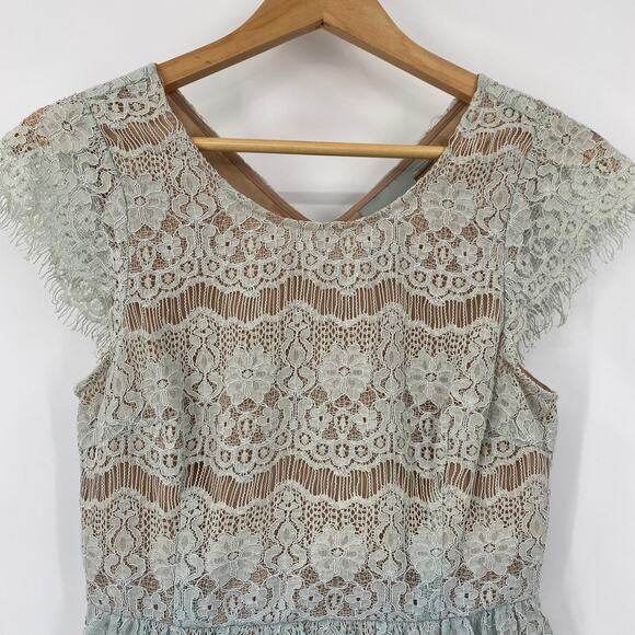 Anthropologie Maeve Top Lace Fit & Flare Peplum Scoop Neck Cotton Blue Womens XS - Picture 3 of 6